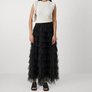Tiered Tulle Maxi Skirt Black
